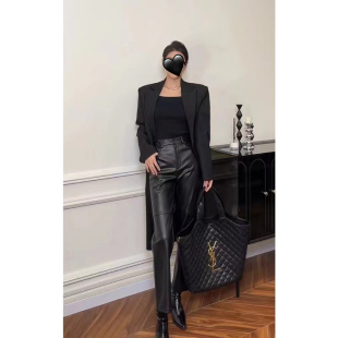 ins超火绵羊皮皮裤真皮长裤女高腰通勤小脚裤新款百搭修身九分裤