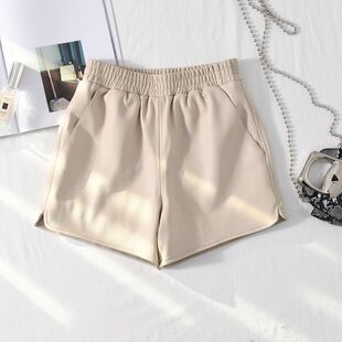 2025秋冬新款小羊皮真皮皮裤女高腰a字黑色皮短裤外穿百搭阔腿裤