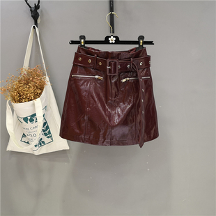 欧洲站2025秋冬新款绵羊皮短裙真皮皮裙女高腰包臀a字半身裙子字