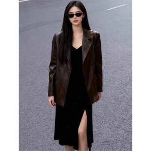 欧货轻奢高级感深咖色皮衣外套女2025年秋季新款时髦洋气夹克上衣