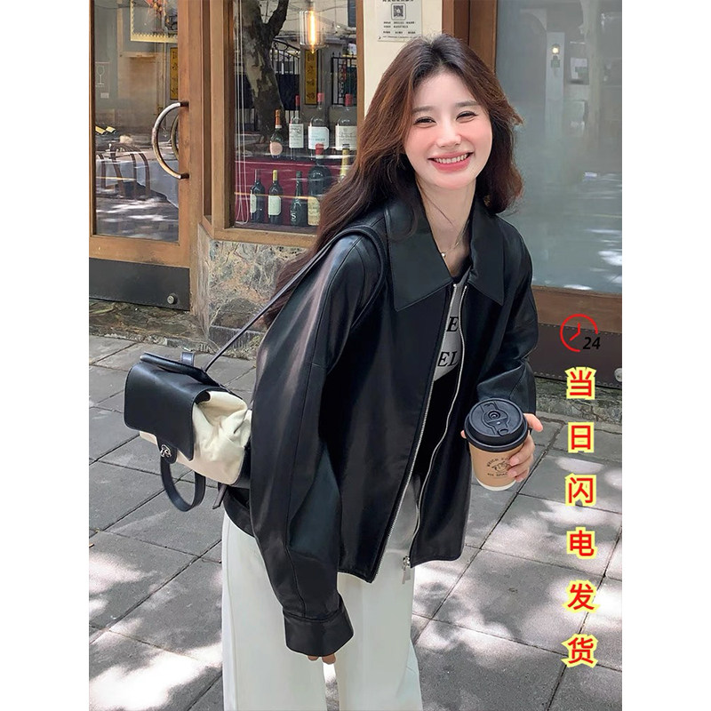 高级感皮衣外套女2026春秋新款韩系复古小个子酷飒风绵羊皮皮夹克