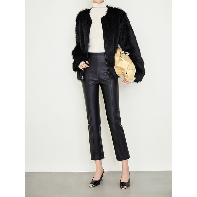 INS新款2025春季绵羊皮皮裤真皮皮裤女百搭窄版阔腿裤显瘦九分裤,女装/女士精品,休闲裤,淘宝优惠券,粉丝福利购,淘宝优惠卷