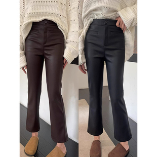 绵羊皮时髦松弛感2026秋冬季宽松高腰显瘦百搭真皮皮裤九分阔腿裤