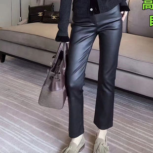 绵羊皮真皮皮裤女冬季2025新款大码胖mm高腰显瘦窄版直筒裤九分裤