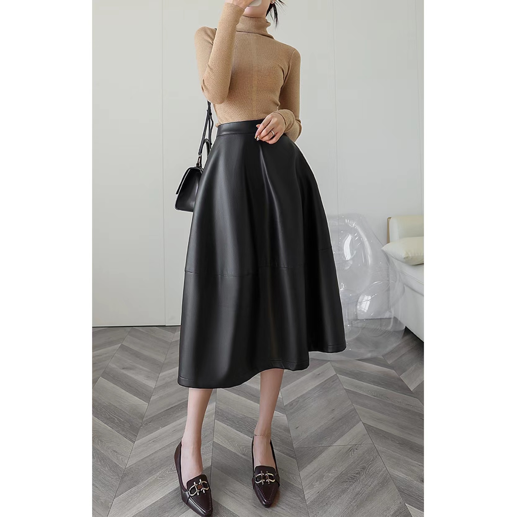 2023皮裙aa字裙中长裙ins