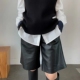 高腰设计感女通勤阔腿裤 2025欧洲站秋冬季 真皮短裤 绵羊皮皮裤 新款