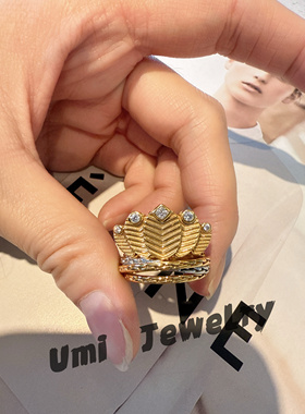 UMI家·轻珠宝/S925银镀k金·咖啡豆单排镶钻女戒高级时尚vintage