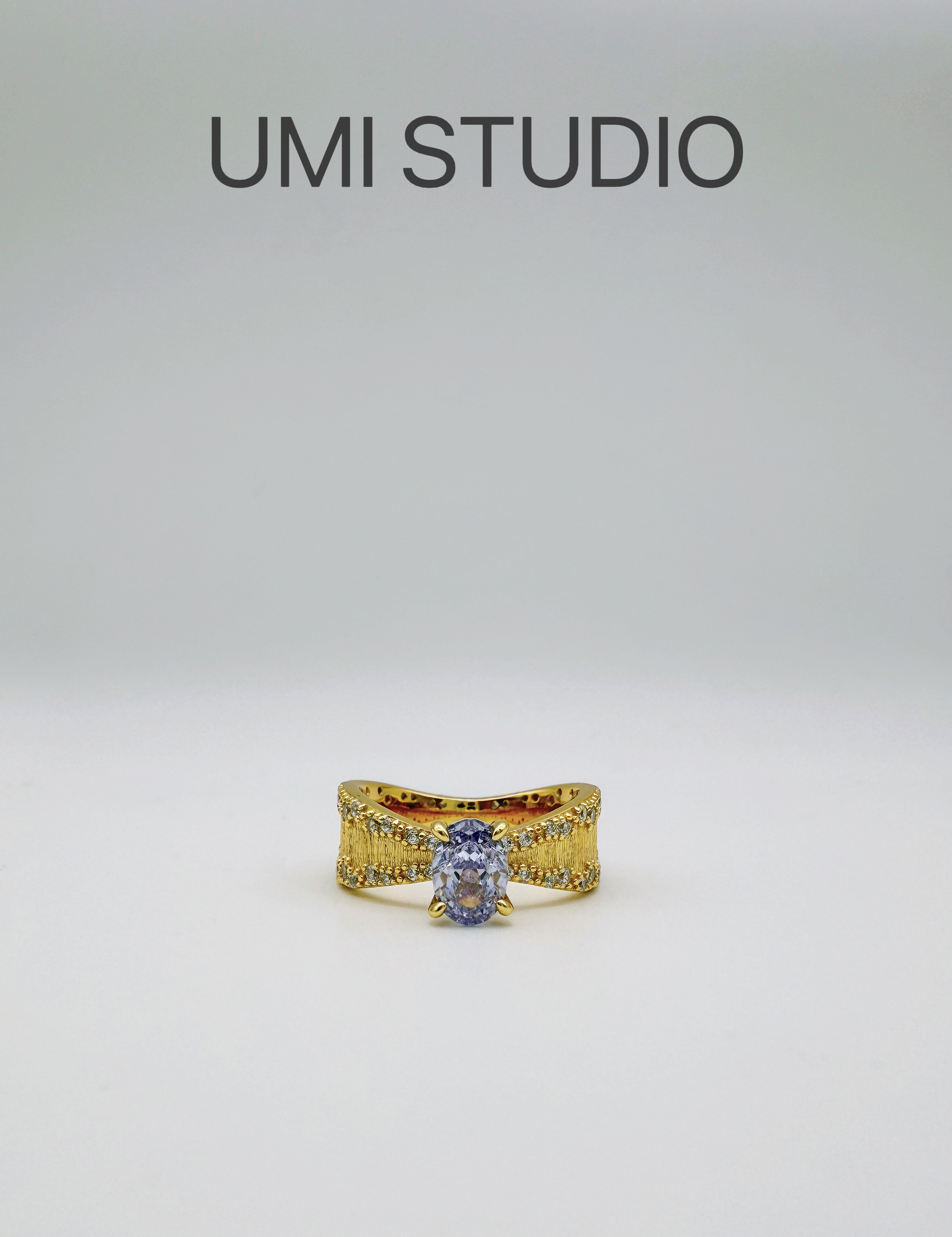 UMI家·轻珠宝/S925银镀k金·紫醉金迷蕾丝点钻蝴蝶结女戒高级感