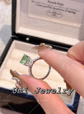 UMI家·轻珠宝/S925银镀金·复古宫廷风薄荷青草橄榄绿色钻石女戒