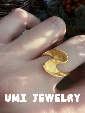 UMI【惊涛】S925银镀k金拉丝海浪纹小众设计轻奢通勤高级感银戒指