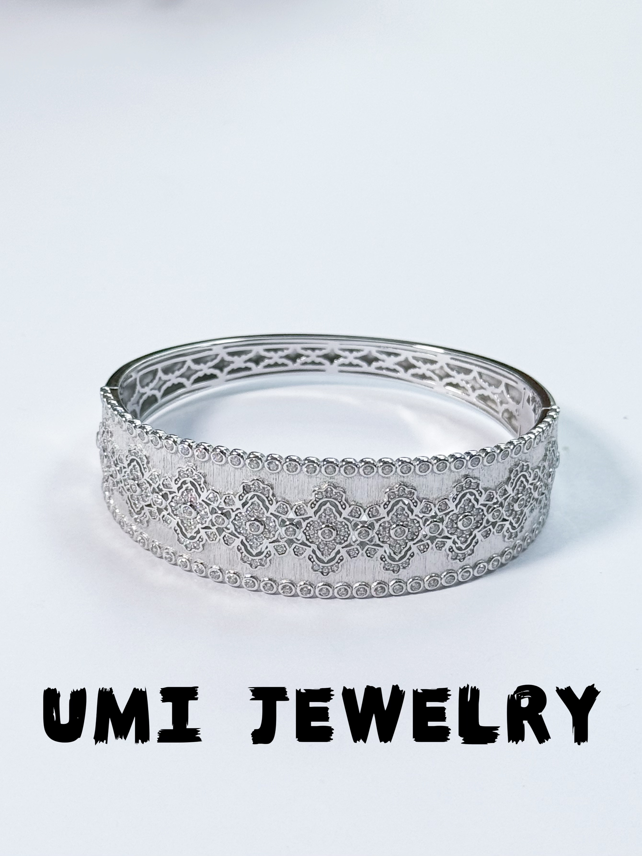 UMI【初羽】S925银镀k金·意大利拉丝宽版精工镶钻手镯小众高级