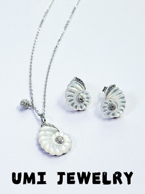 UMI【海螺姑娘】S925银镀k金天然母贝镶钻耳钉项链小众设计高级感
