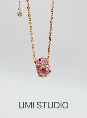 UMI家·轻珠宝/S925银镀k金·玫瑰金渐变粉钻路路通项链可调节