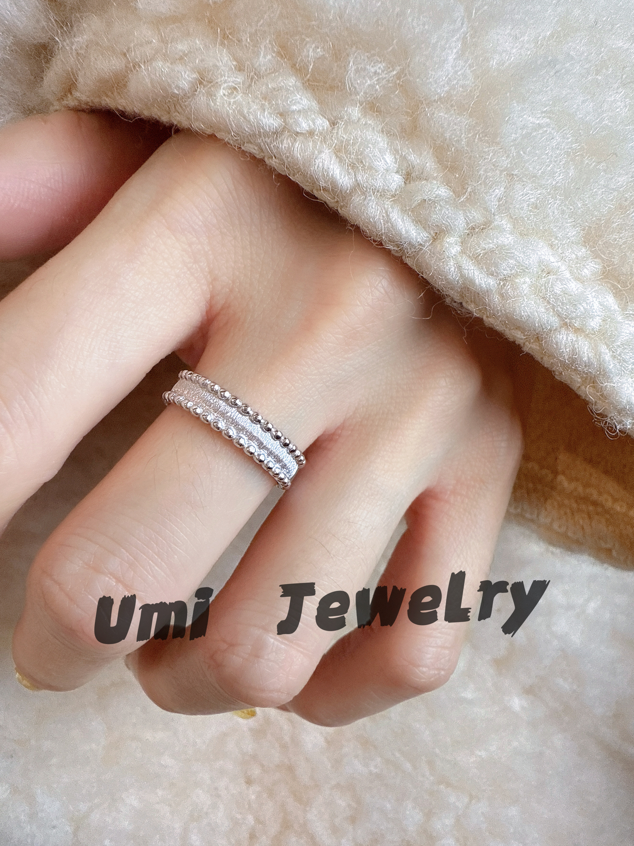 UMI家·轻珠宝/S925银镀k金滚珠拉丝戒指中古叠戴戒指高级感小众