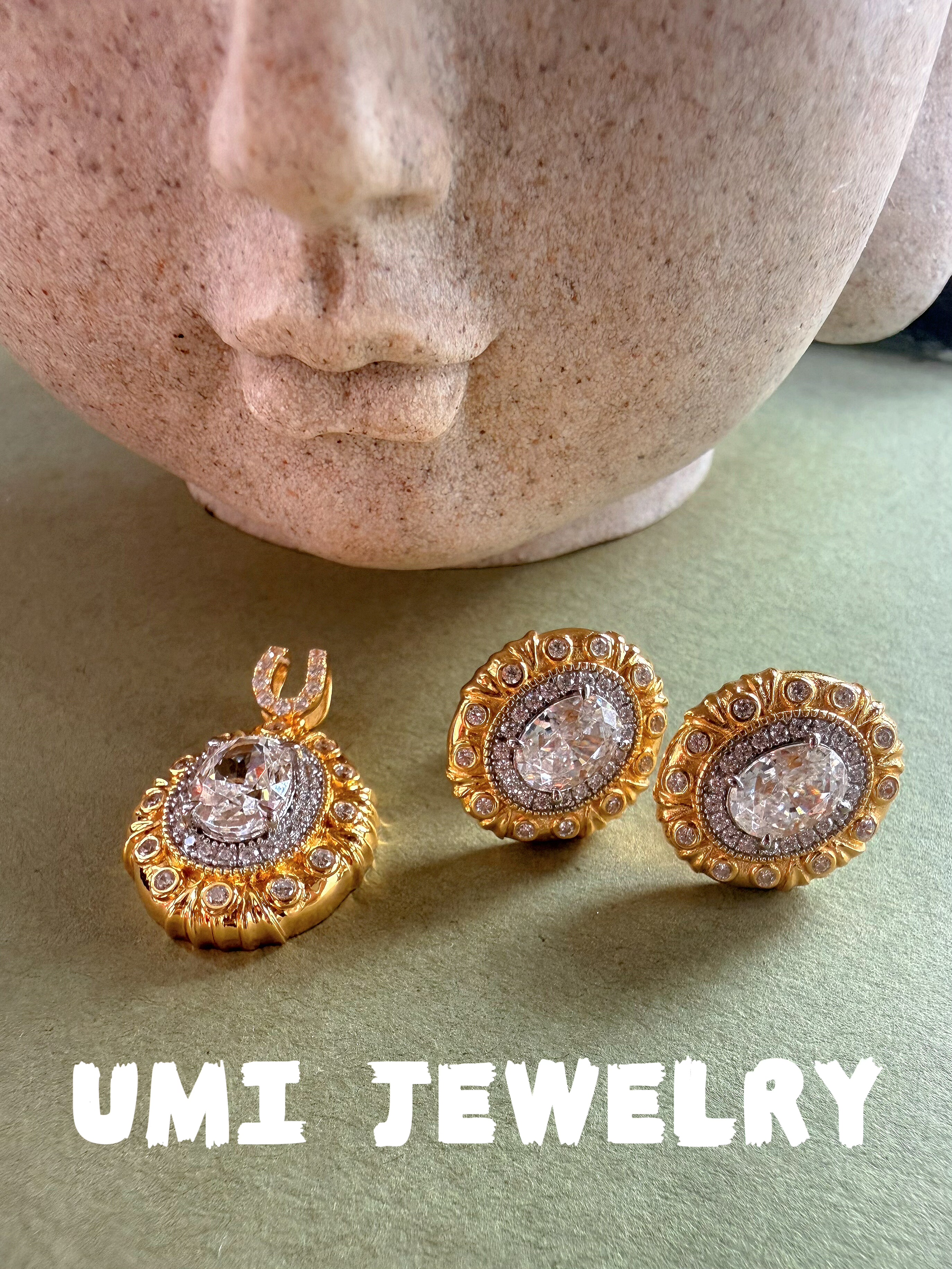 UMI【小行星】S925银镀k金椭圆复古巴洛克风格耳钉吊坠轻奢高级感