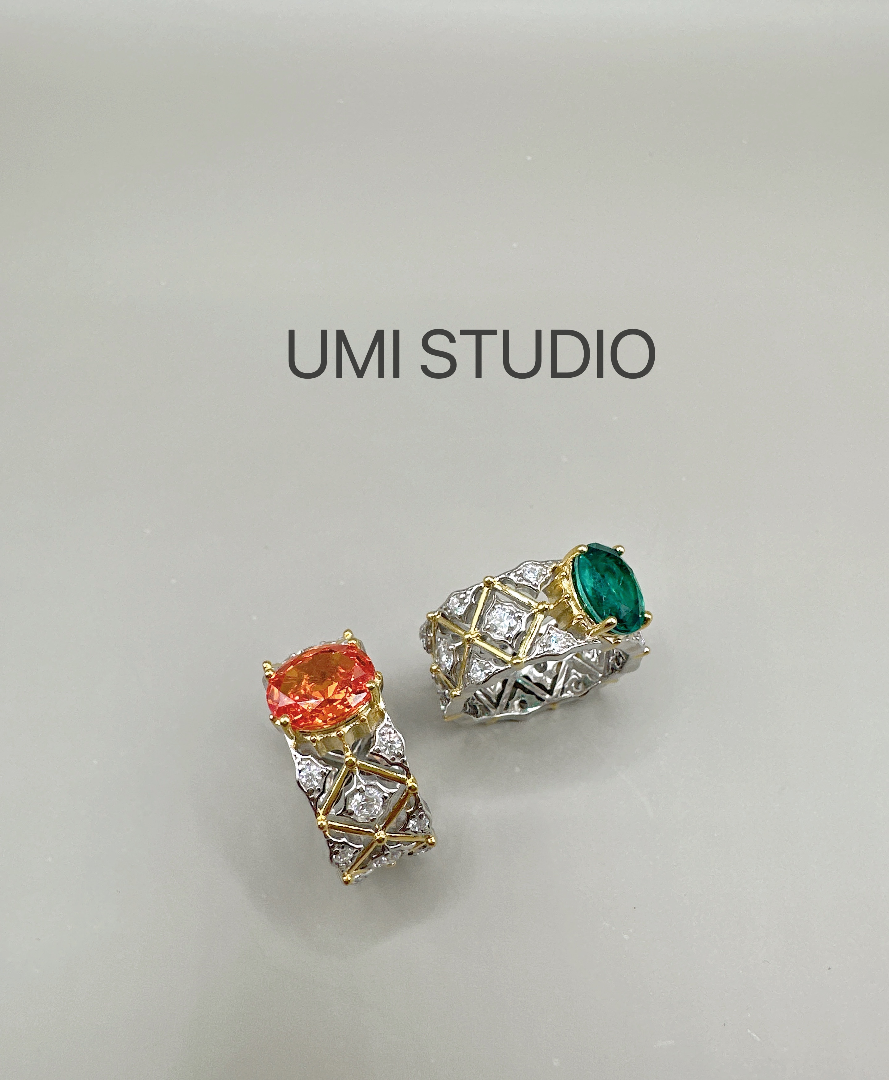 UMI家·轻珠宝/S925纯银布切拉提芬达祖母绿钻戒镂空高级感