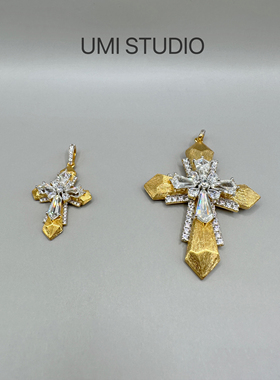 UMI家·轻珠宝/S925银镀真金·复古意大利拉丝十字架吊坠vintage