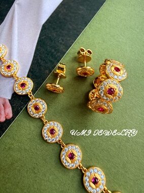 UMI【上喜】S925银镀k金红宝金钱币招财戒指手链新年礼物轻奢高级