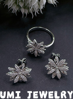 UMI家·轻珠宝/S925银镀k金烟花立体镶钻抛光戒指耳钉轻奢高级感