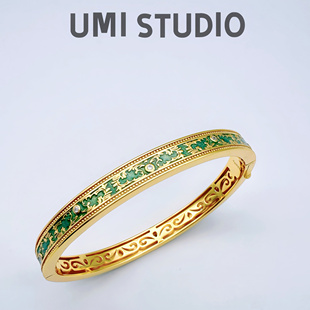 UMI家·轻珠宝/S925银镀k金珐琅彩手镯花丝宫廷风古法镶钻高级感