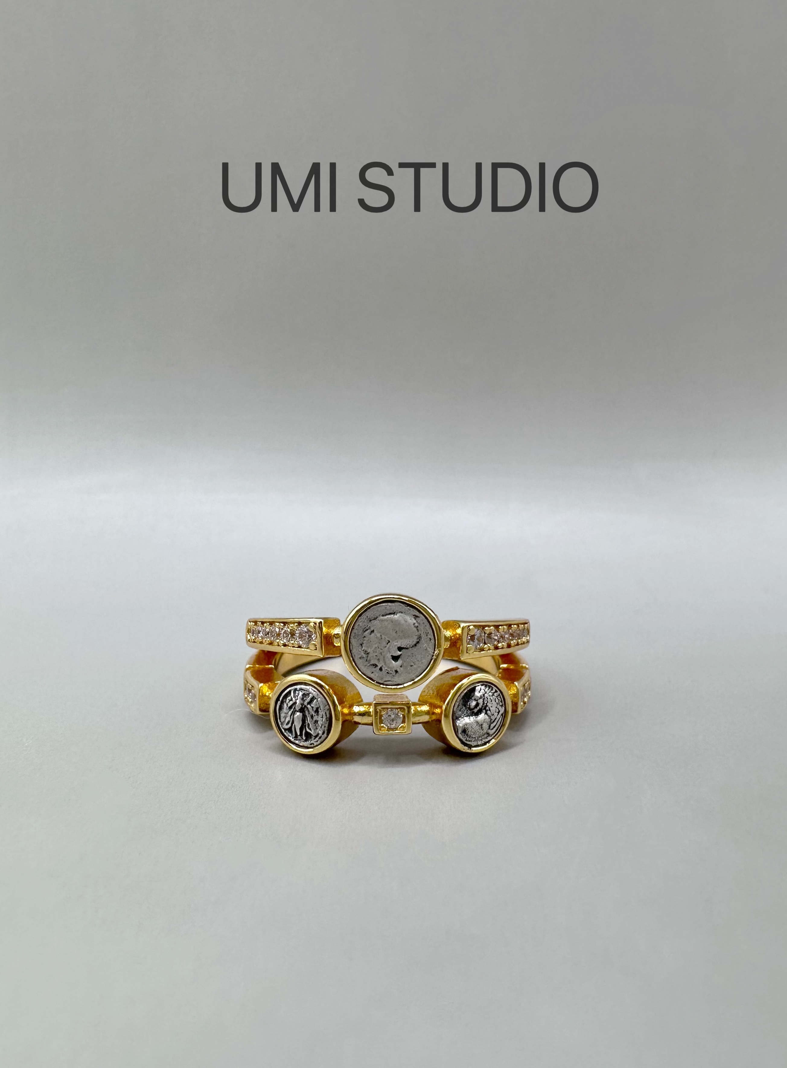 UMI家·轻珠宝/S925银镀真金·双层雅典娜多古币个性小众轻奢戒指
