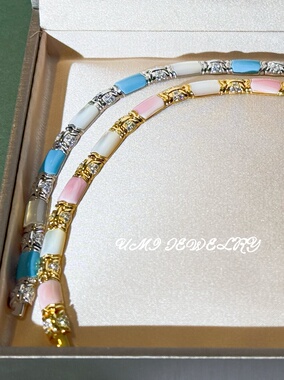 UMI【精灵】S925银镀k金·天然粉海螺绿松石卡扣手链小众设计轻奢