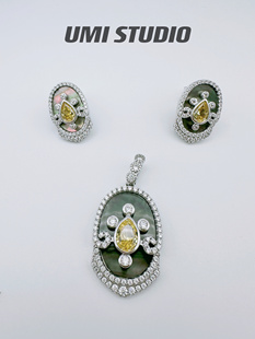 UMI家·轻珠宝/S925银镀金·天然灰母贝黄钻吊坠耳钉轻奢神秘高级