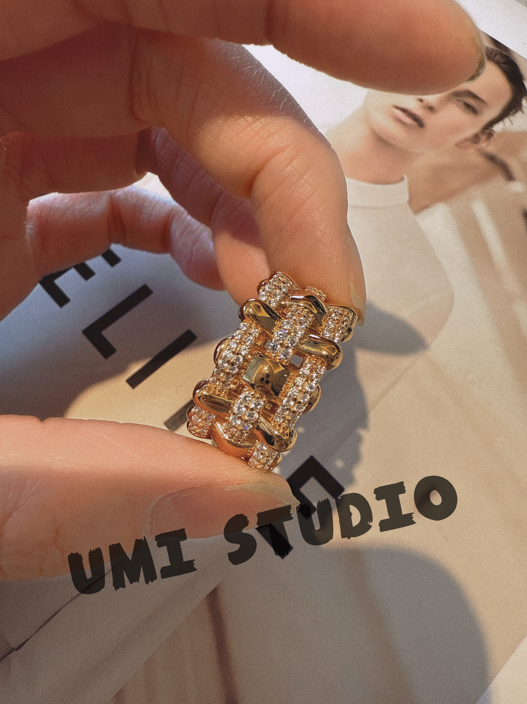 UMI家·轻珠宝/S925银镀k金·时尚轻奢编织镶钻戒指高级感小众