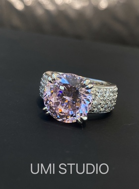 UMI家·轻珠宝s925纯银烟花切粉钻戒指法式优雅樱花粉富婆钻戒