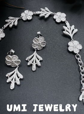 UMI家·轻珠宝/S925银镀k金·手工刺绣质感花朵植物拼接手链耳饰