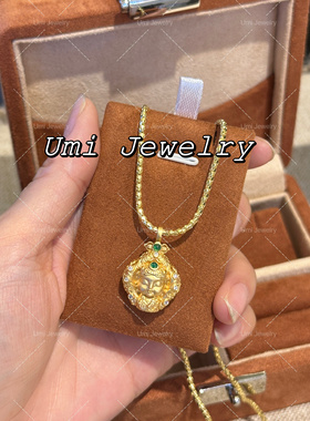 UMI家·轻珠宝/S925银镀金·古法绿度母乌盒吊坠项链国潮醉美