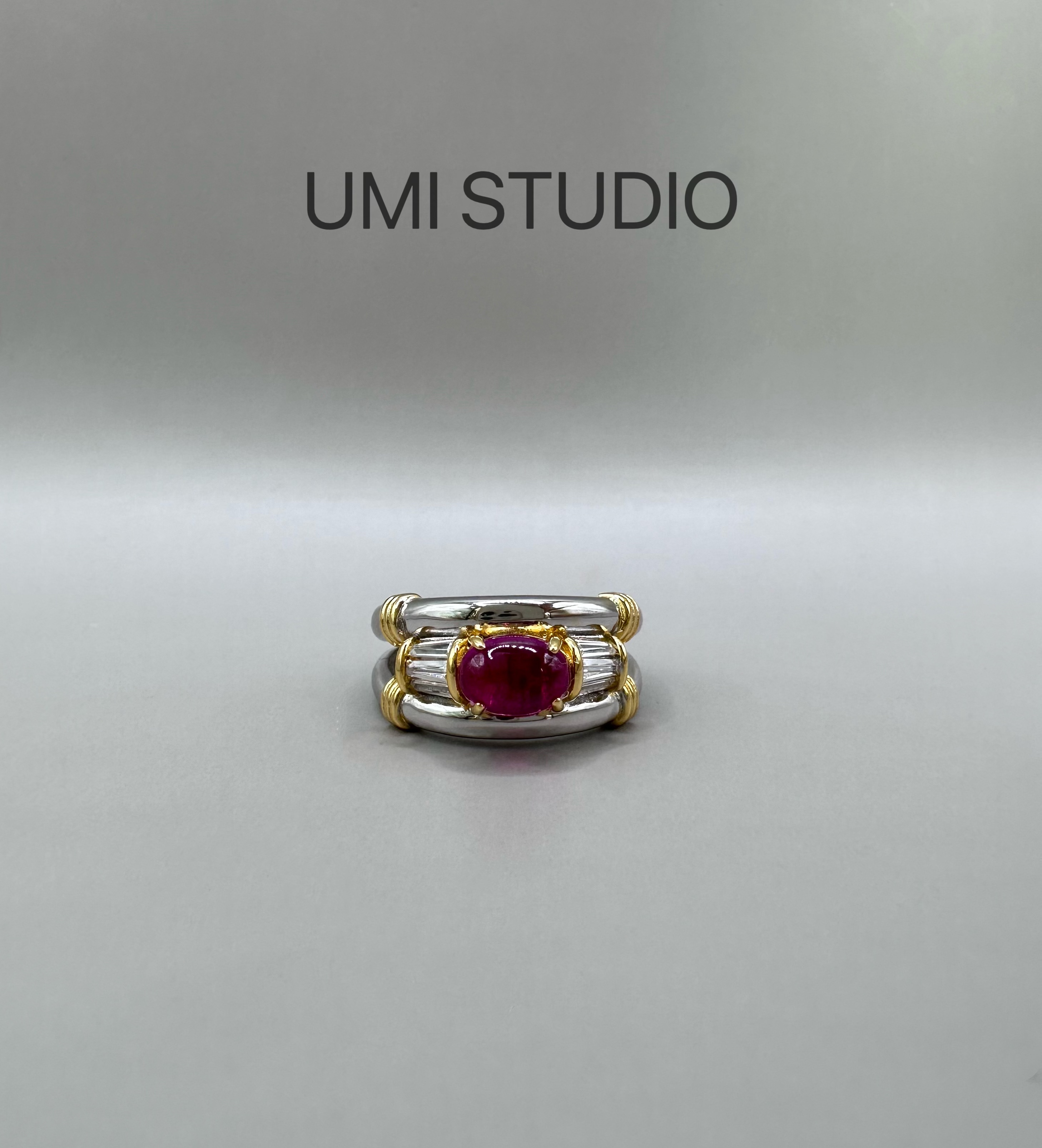 UMI家·轻珠宝/S925银镀真金·烈焰玫瑰竹节红宝高级轻奢戒指