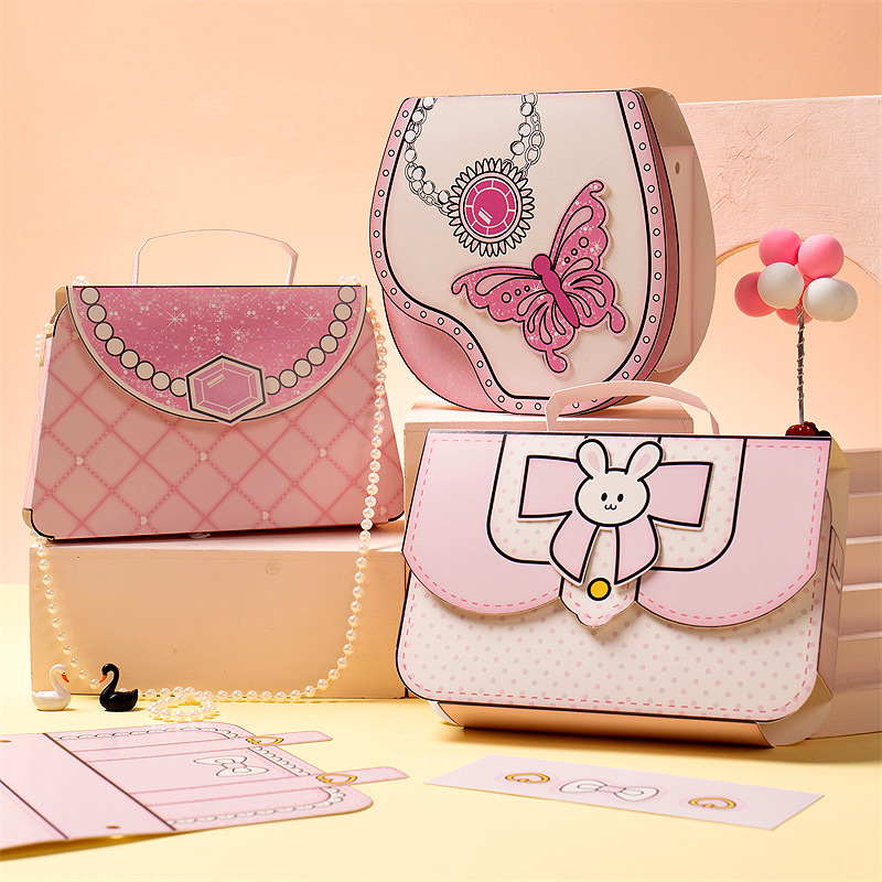 儿童制作手工diy母亲节礼物 创意粘贴女神包包彩色纸手提袋材料包