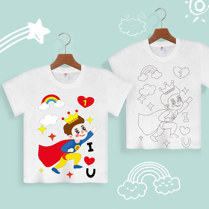 纯棉白t恤幼儿园创意父亲节涂鸦手工diy美术用品亲子活动白色短袖