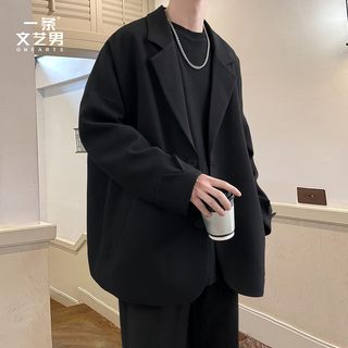 休闲黑色西装外套夏季薄款高级感痞帅小香风韩版男装宽松小西服潮