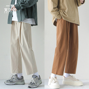 日系直筒裤 潮牌港风潮流宽松春天休闲百搭工装 子男生新款 九分裤
