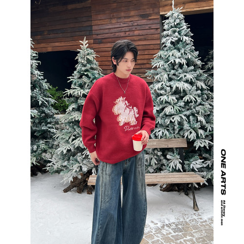 复古小马印花慵懒针织套头外套