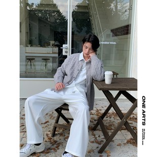 ONEARTS红色针织开衫毛衣男生春季日系男装慵懒纽扣宽松上衣外套