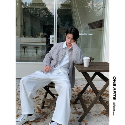 ONEARTS红色针织开衫毛衣男生春季日系男装慵懒纽扣宽松上衣外套