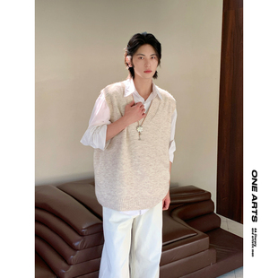 ONEARTS毛衣男款早秋针织背心韩系V领慵懒风马甲cleanfit宽松坎肩