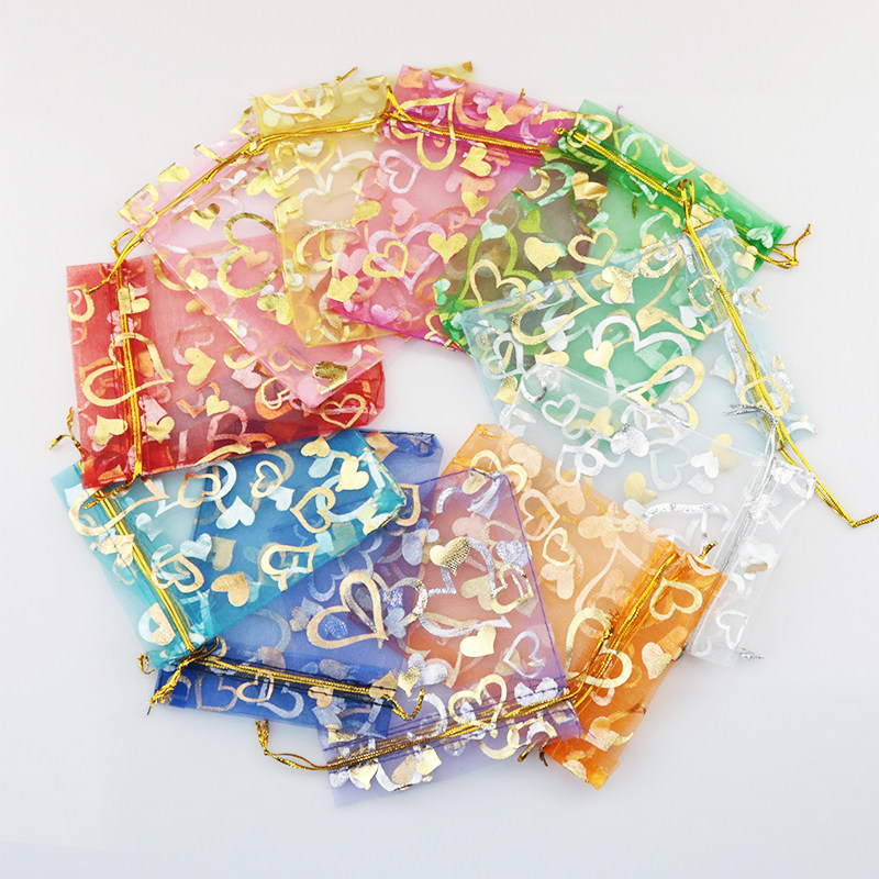桃心烫金婚庆用品抽绳糖果袋
