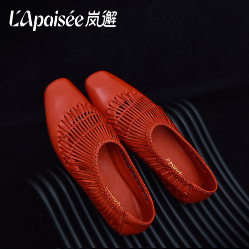 LaPaisee平底单鞋女2026春新款真皮复古镂空编织时尚芭蕾舞懒人鞋