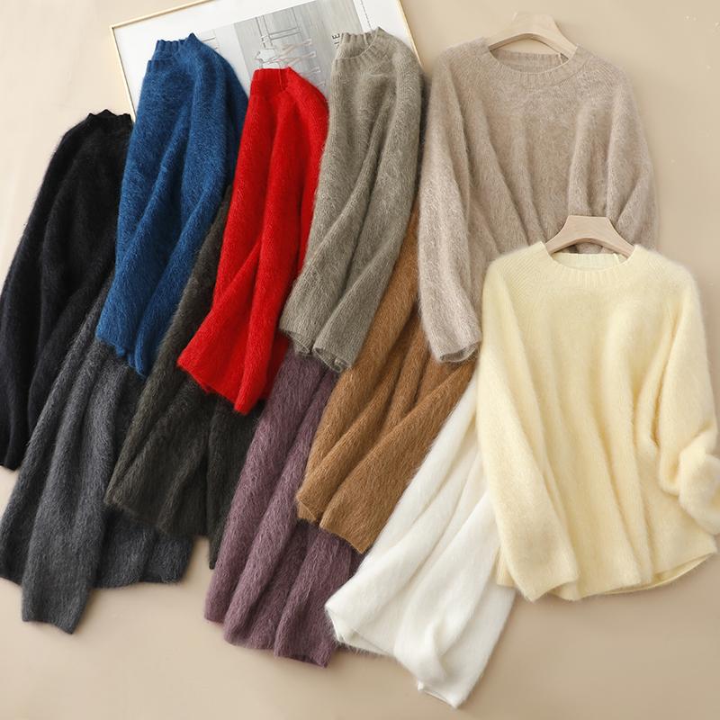 双股拉绒羊绒衫圆领高领针织毛衣