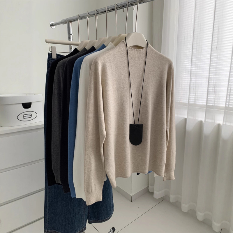 无缝一体绵羊毛半高领针织打底衫