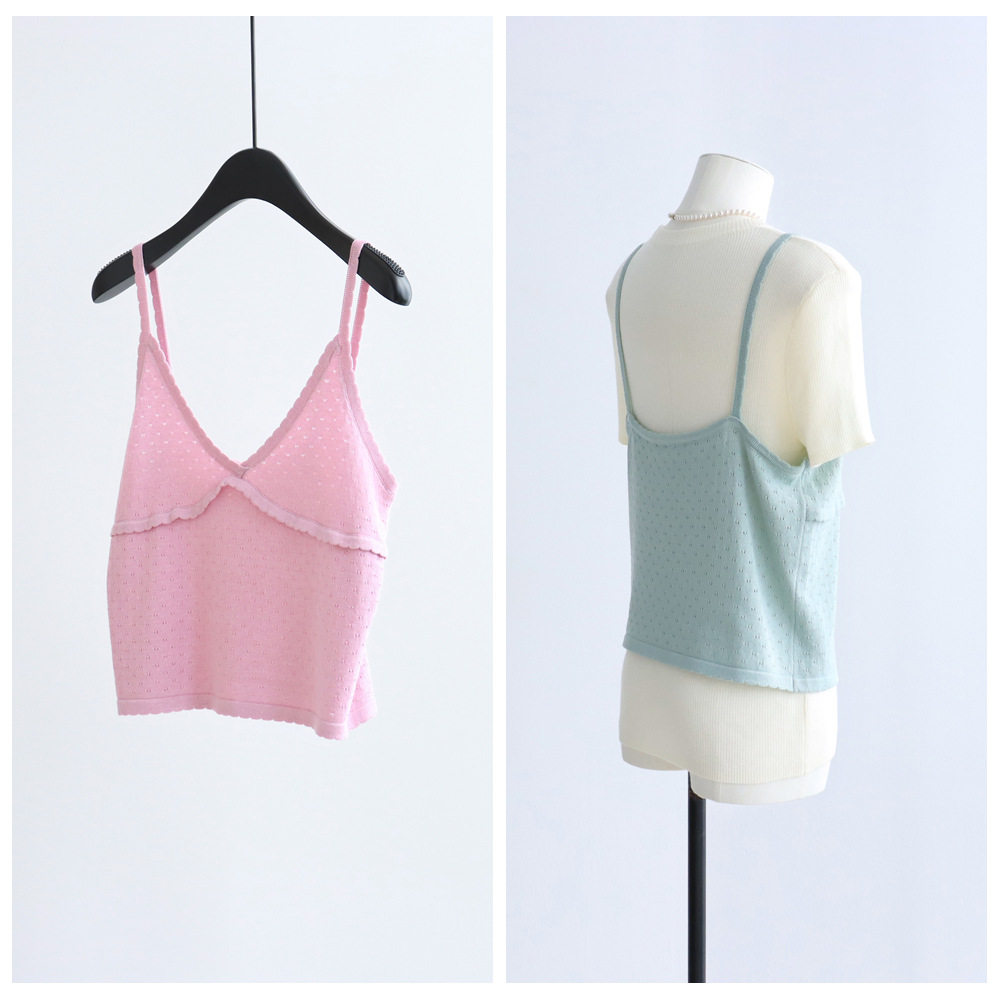 可叠穿法式少女感天丝亚麻针织吊带夏季镂空钩花打底内搭背心上衣