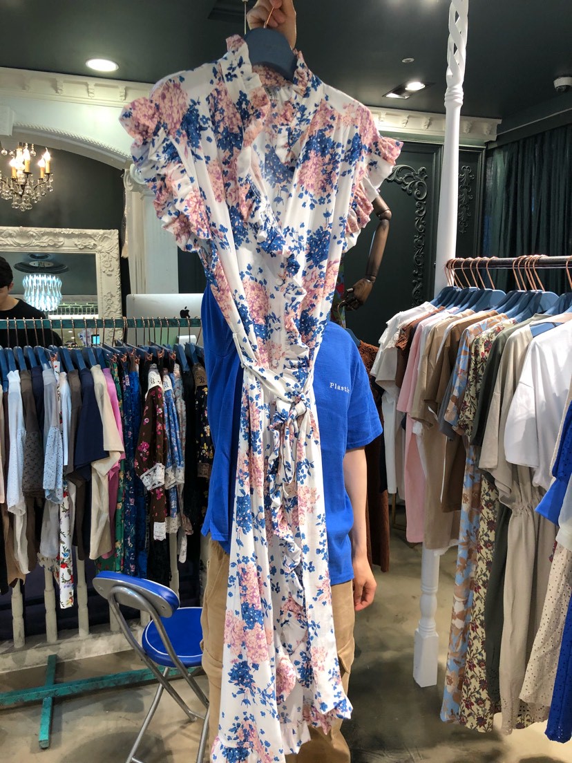 现货韩国进口2023春夏新款tara by motion时尚甜美印花系带连衣裙