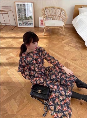 韩国东大门进口tara by motion时尚气质百搭印花长袖连衣裙