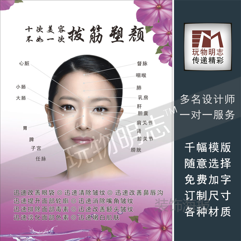 面部拨筋塑颜刮痧养生海报订制美容院写真挂图片展板