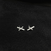 今夜之戒 925通体纯银百搭日韩交叉X型镶钻简约小巧气质耳饰耳钉