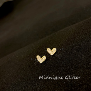 爱在心 通体纯银镀14k金 养耳睡觉不用摘防过敏甜美耳饰耳钉女